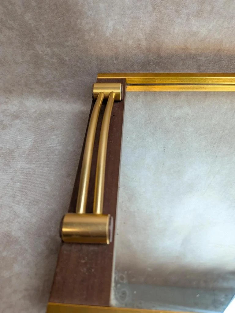 Vintage Art Deco houten en goudkleurig metalen plateau – photo 2